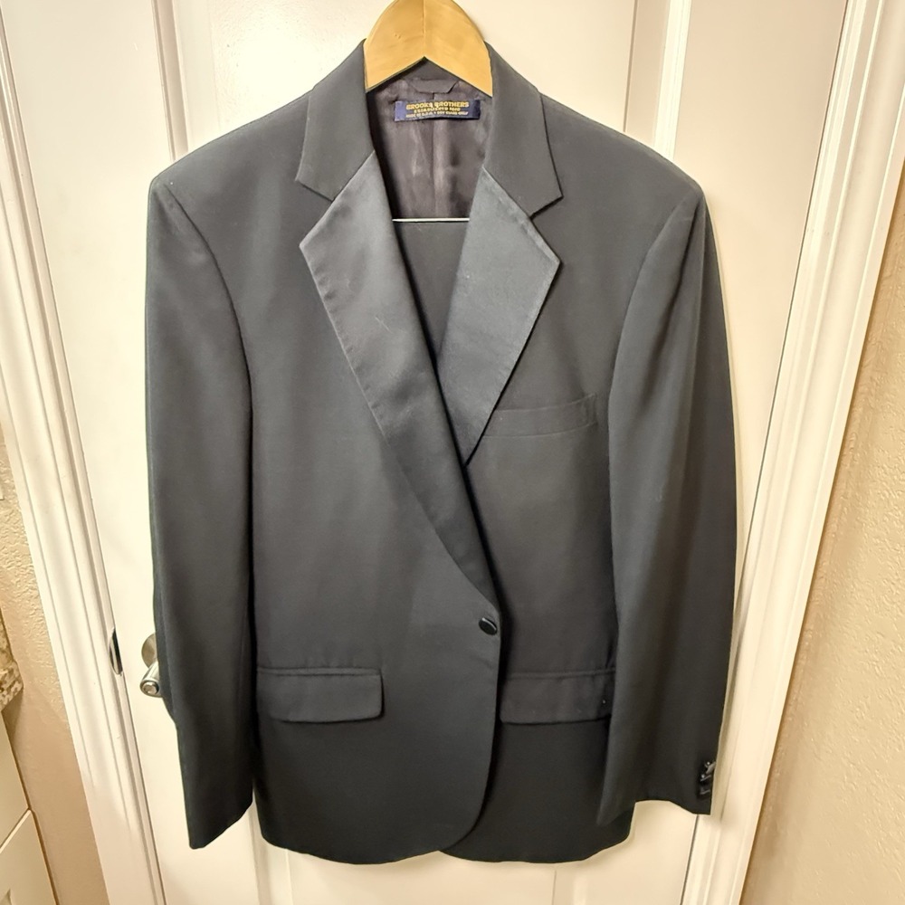Vintage Brooks Brothers Tuxedo Jacket 44L Black Satin Lapel Made USA Formal